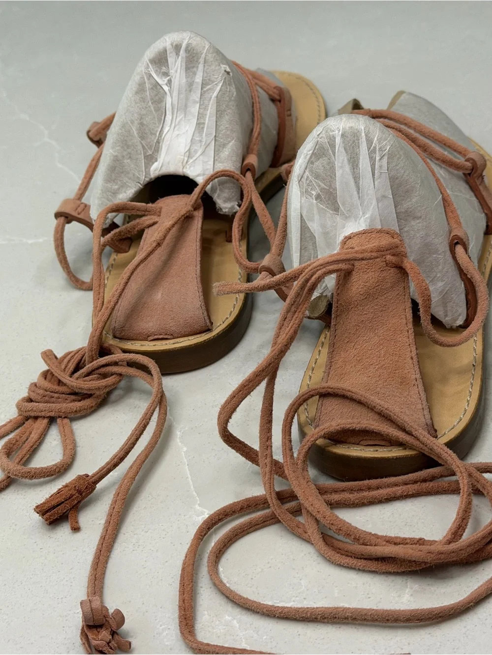 Madewell The Boardwalk Lace-Up Gladiator Sandals Pink/Tan Leather Flat Boho, 8.5